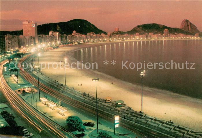 Rio de Janeiro Night view of Atlántica Avenue Copacabana Leme with Sugar Loaf
