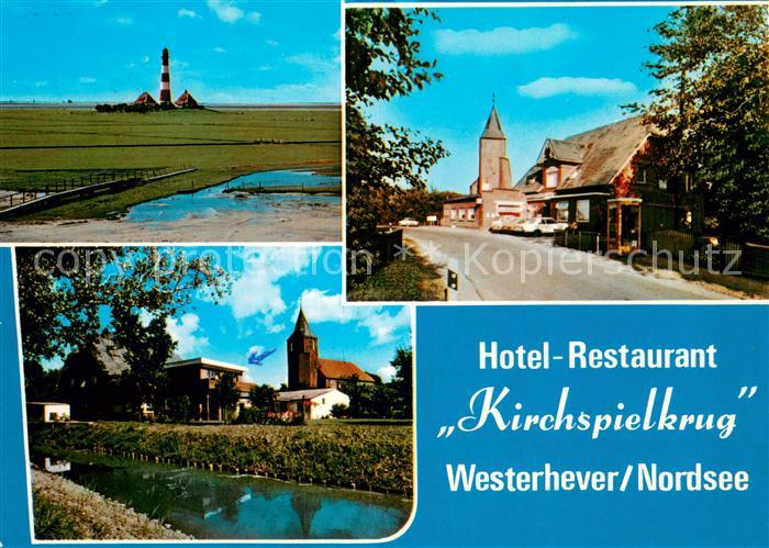 Westerhever Hotel Restaurant Kirchspielkrug Hauptstrasse Kirche Kanal Landschaft