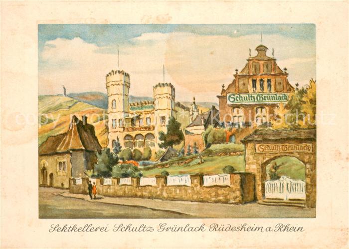 Ruedesheim am Rhein Sektkellerei Schultz Gruenlack Kuenstlerkarte
