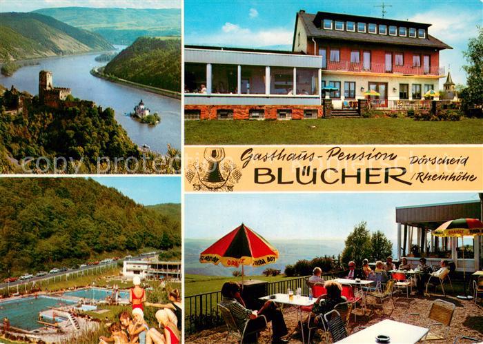 Doerscheid Gasthaus Pension Bluecher Terrasse Freibad Rheinpartie