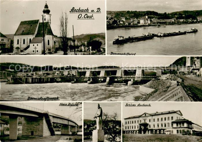 Aschach Donau Kirche Donauschiffahrt Donaukraftwerk Neue Bruecke Schloss Aschach