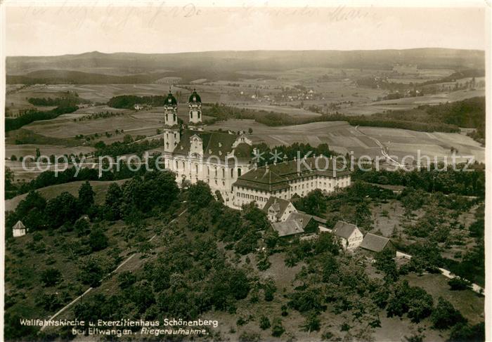 Ellwangen Jagst Wallfahrtskirche und Exerzitienhaus Schoenenberg Fliegeraufnahme