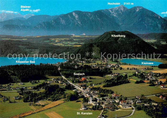 St Kanzian Klopeiner See Fliegeraufnahme mit Kleinsee Hochobir und Steiner Alpen