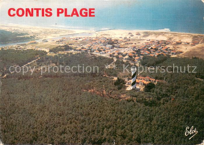 Contis Plage Forêt et le phare Sortie du Courant vue aérienne
