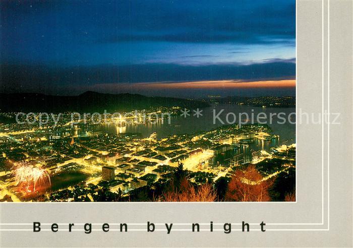 Bergen Norwegen Stadtpanorama Nachtaufnahme