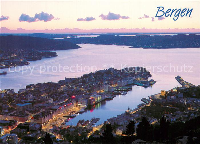 Bergen Norwegen Stadtpanorama Abendstimmung
