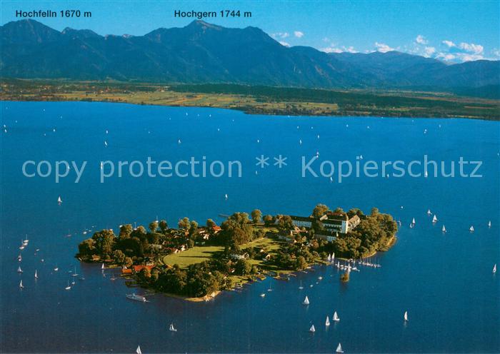 Frauenchiemsee Fliegeraufnahme der Insel mit Kloster