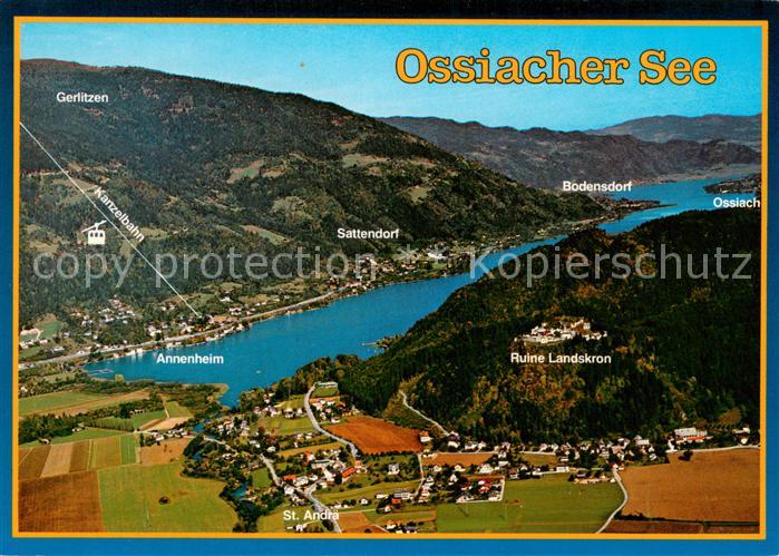 Ossiach Ossiachersee mit St Andrae Annenheim Sattendorf und der Burgruine Landsk