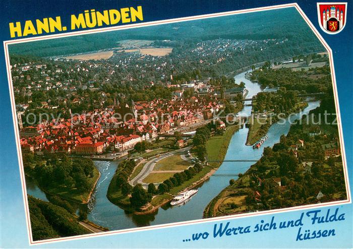 Hann. Muenden Fliegeraufnahme mit Zusammenfluss von Fulda und Werra