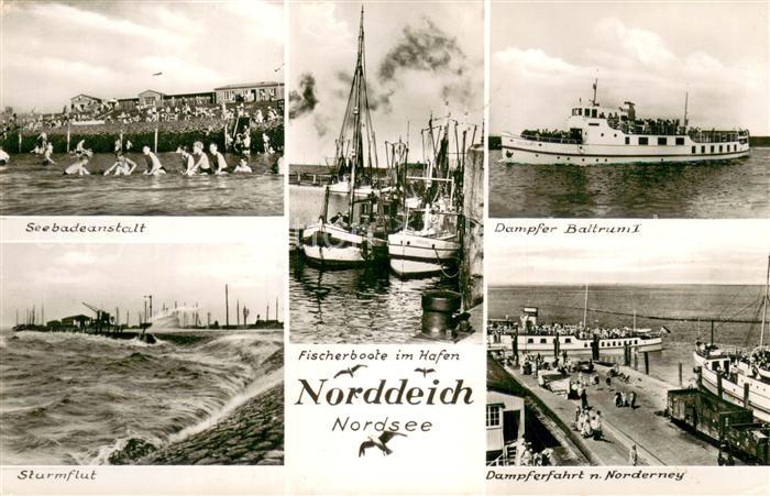 Norddeich  Norden Nordseebad Seebadeanstalt Sturmflut Fischerboote Hafen Dampfer