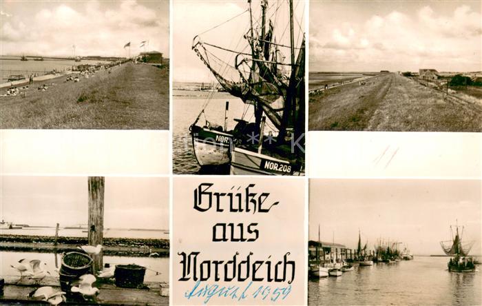 Norddeich  Norden Nordseebad Deich Strand Fischerboote Hafen Moewen