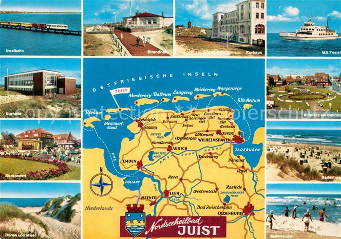 Juist Nordseebad Teilansichten Inselbahn Dampfer Strand Landkarte Ostfriesische