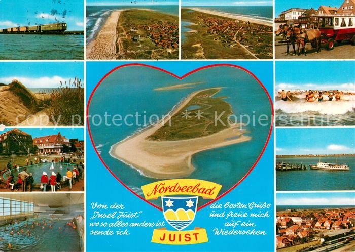 Juist Nordseebad Teilansichten Inselbahn Pferdebus Wellenbad Luftbild