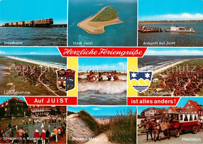 Juist Nordseebad Inselbahn Dampfer Anleger Spielteich Kurplatz Duenen Pferdebus