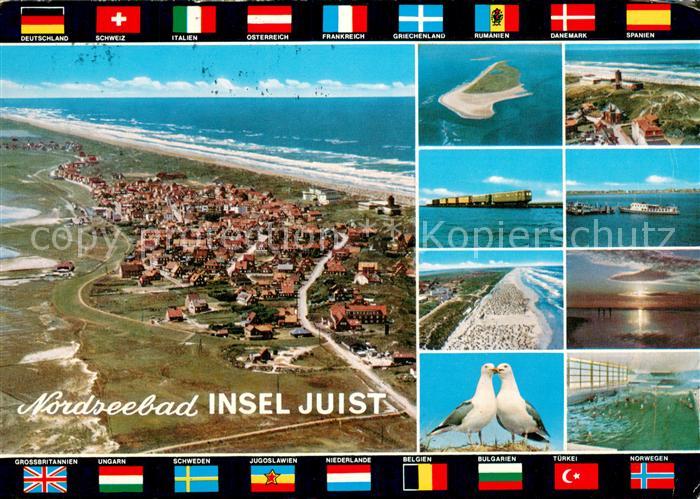 Juist Nordseebad Inseldorf Nordseeinsel Luftbild Inselzug Faehre Moewen Wellenba