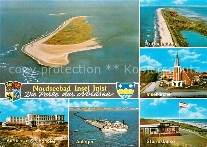 Juist Nordseebad Nordseeinsel Fliegeraufnahme Kirche Kurhaus Strandhotel Anleger