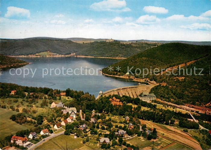 Waldeck Edersee Edertalsperre Sperrmauer mit Edersee und Schloss