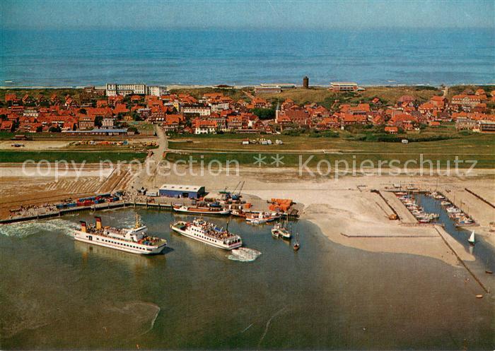 Juist Nordseebad Hafen mit Faehren Frisia II und Frisia VI Fliegeraufnahme