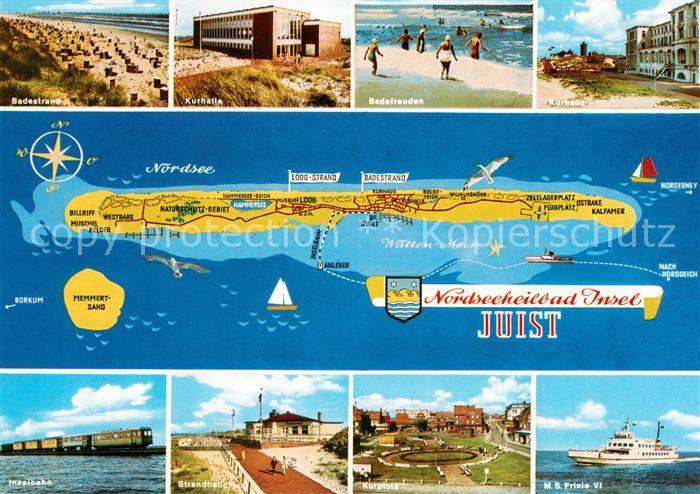 Juist Nordseebad Badestrand Kurhalle Kurhaus Inselkarte Inselbahn Strandhalle Ku