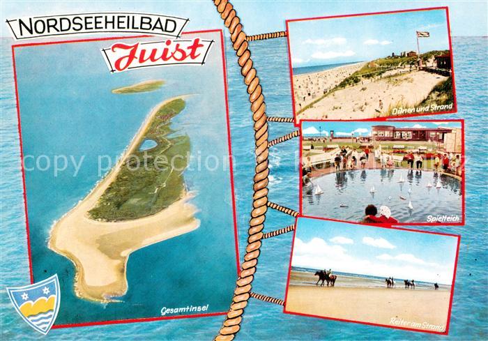 Insel Juist Fliegeraufnahme Duenen Strand Spielteich Reiter am Strand