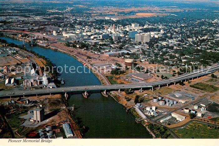 Sacramento California Pioneer Memorial Bridge Air view