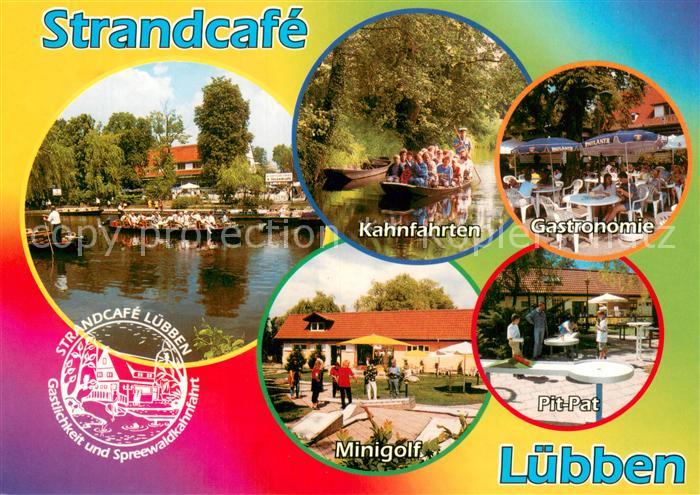 Luebben Spreewald Strandcafe mit Kahnhafen Kahnfahrten Gastronomie Minigolf Pit