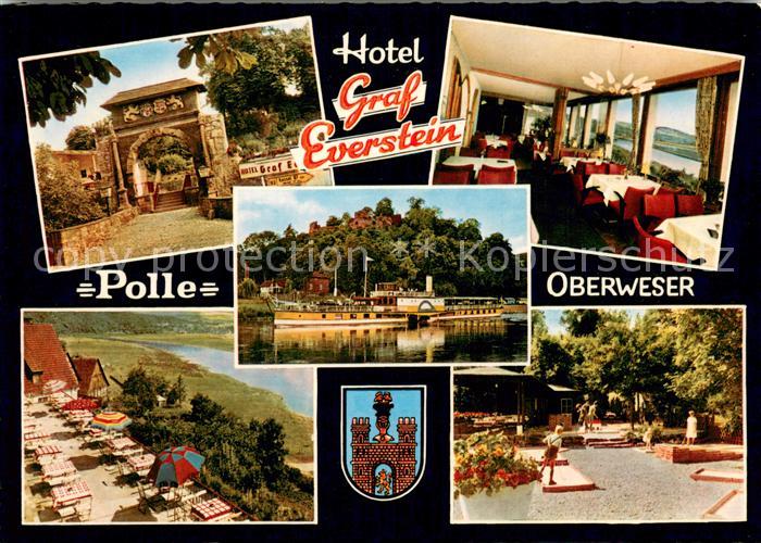 Polle Oberweser Hotel Graf Everstein Gastraum Terrasse Minigolf Faehre