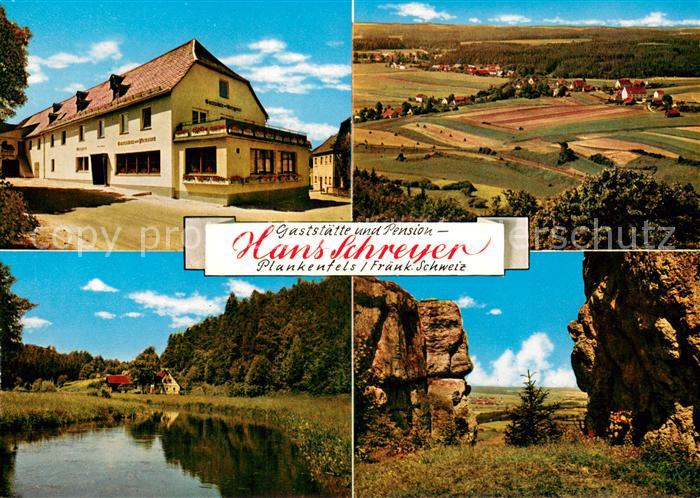 Plankenfels Gaststaette Pension Hans Schreyer Panorama Teich Felsformation