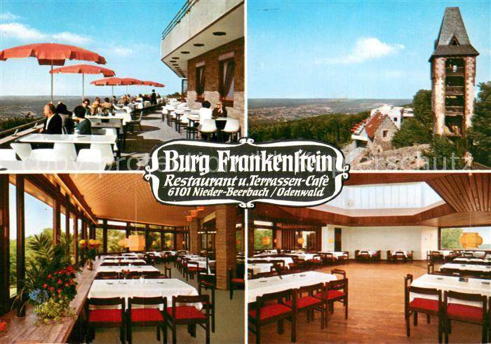 Nieder-Beerbach Burg Frankenstein Terrasse Gastraeume