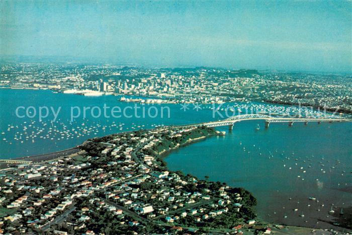 Auckland City and Harbour Bridge Air view