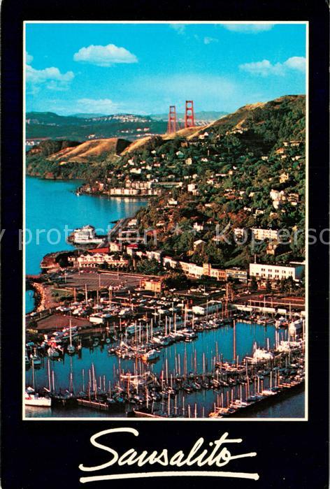 Sausalito California Aerial view with its marina and the Golden Gate Bridge