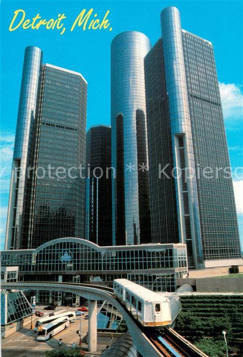 Detroit Michigan The People Mover approching the Renaissance Center Skyscraper