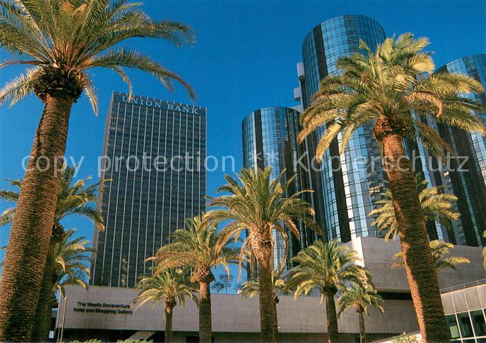 Los Angeles California Palm trees surrounding downtown Skyscrapers