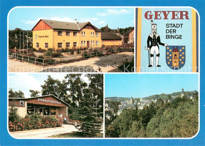 Geyer Stadt der Binge Wappen Busbahnhof Ortseingang Konsum Kaufhalle Blick von d