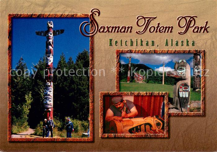 Ketchikan Alaska Saxmon Totem Park Totem carver J. Darald DeWitt at work
