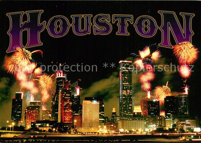 Houston  Texas USA Downtown at night Fireworks