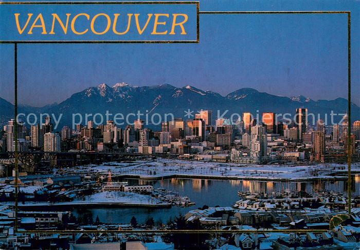 Vancouver BC Canada City skyline at dusk as seen from false creek