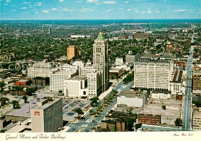 Detroit Michigan General Motors and Fisher Buildings aerial view