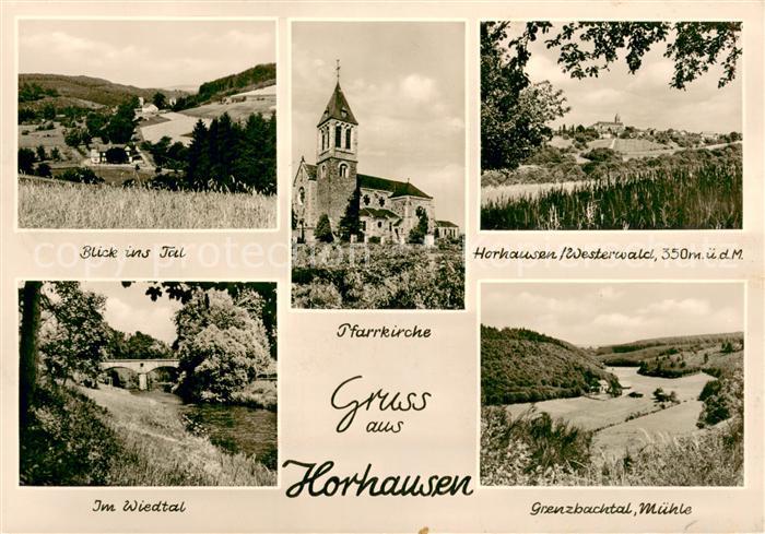 Horhausen Westerwald Landschaftspanorama Wiedtal Pfarrkirche Grenzbachtal Muehle