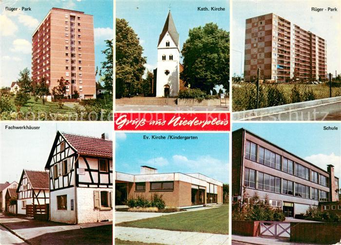 Niederpleis Rueger-Park Hochhaus Kirche Fachwerkhaeuser Kindergarten Schule