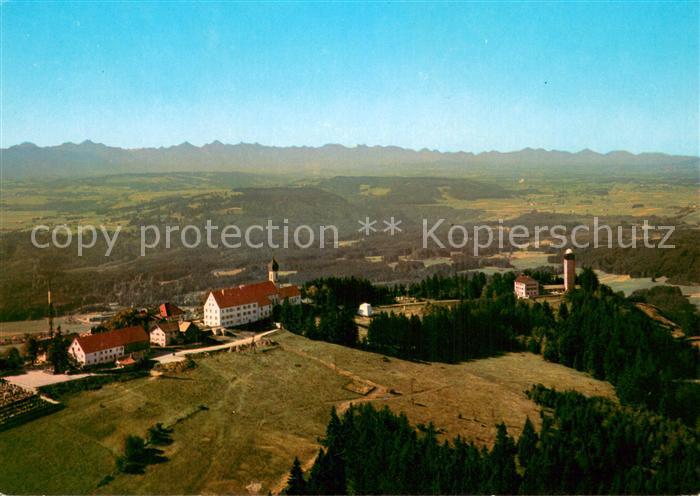 Hohenpeissenberg mit Wetterstation gegen Bayerische Alpen