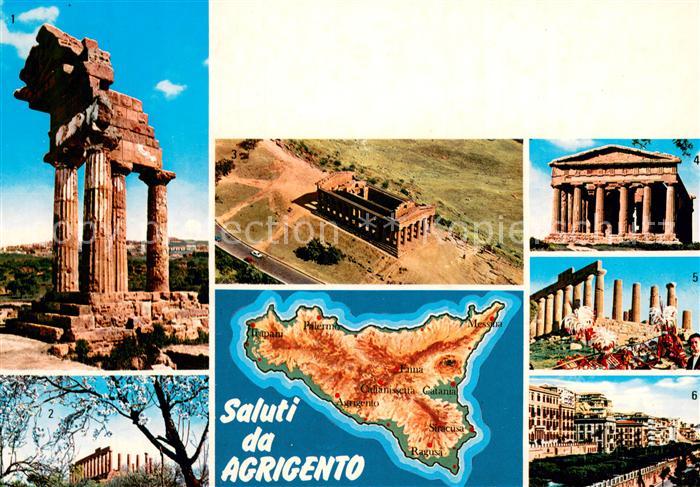 Agrigento Sicilia Tempio dei Dioscuri Fliegeraufnahme Inselkarte