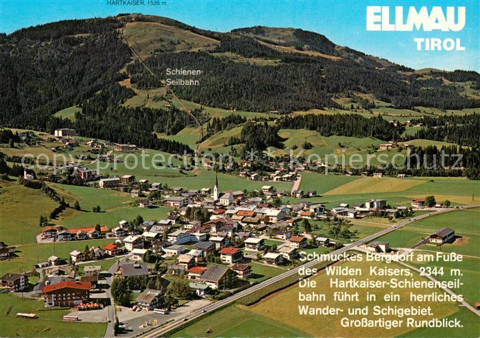 Ellmau Tirol Fliegeraufnahme mit Hartkaiser Schienenselbahn