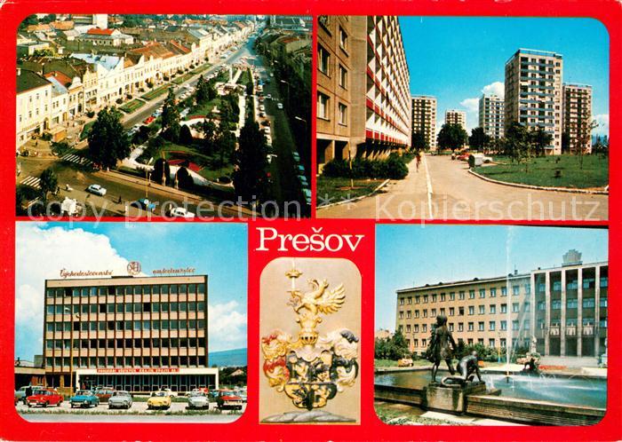 Presov Eperjes Pohlad na centrum Sidlisko 3 Erb mesta Fontana