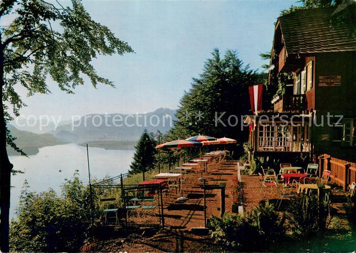 St Gilgen Wolfgangsee Alpengasthof Weisswand Aussenansicht m. Terrasse und Aussi