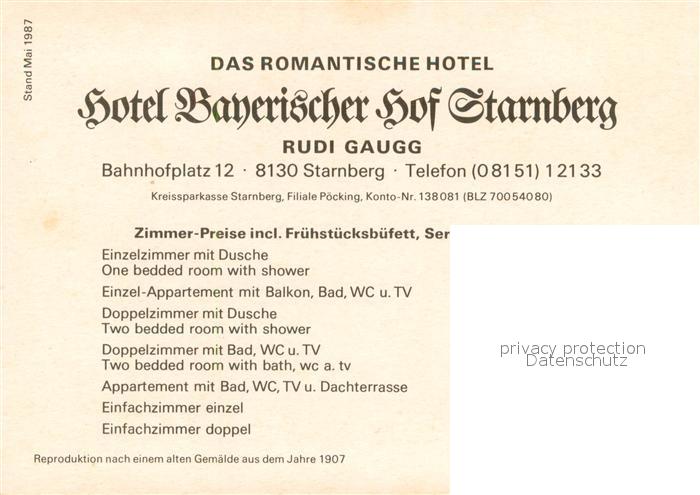 Starnberg Starnbergersee Bayern Hotel Bayerischer Hof Kuenstlerkarte Reproduktio – Bild 2