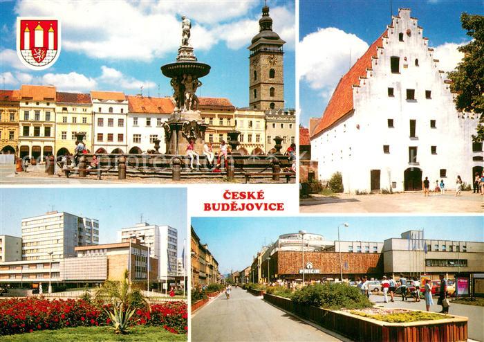 Ceske Budejovice Ortsmotive Innenstadt Marktplatz Schwarzer Turm Brunnen Giebelh
