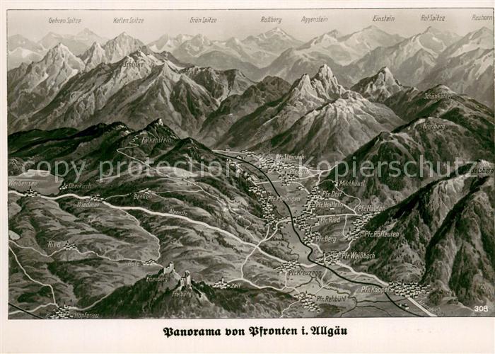 Pfronten Ostallgaeu Bayern Panoramakarte Nr. 308 aus der Vogelperspektive