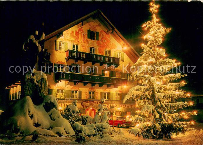 Kochel See Gasthof zur Post Winterabend in den Bayerischen Alpen Christbaum Hube