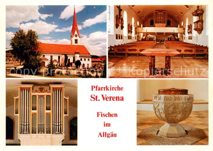 Fischen Allgaeu Kath Pfarrkirche St Verena Inneres Altar Taufbecken